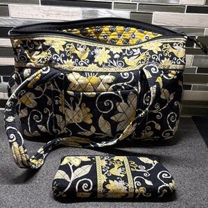 Vera Bradley Black and Yellow Floral Quilted Baby Bag Set